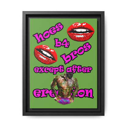 hoes b4 bros - framed canvas art (green)