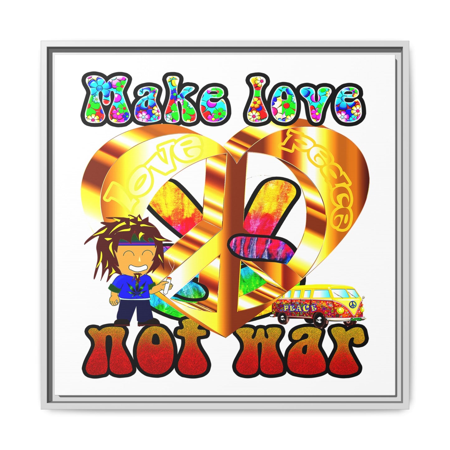 love peace - framed canvas art (white)