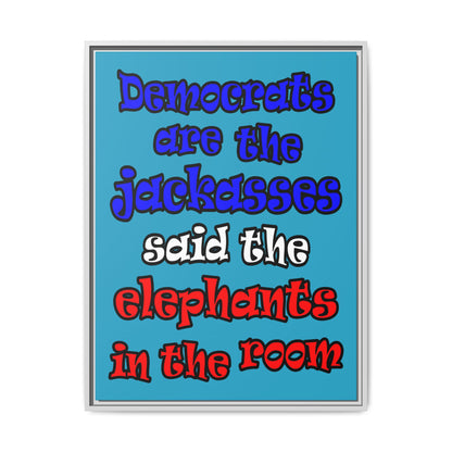 donkeys and elephants - framed canvas art (turquoise)
