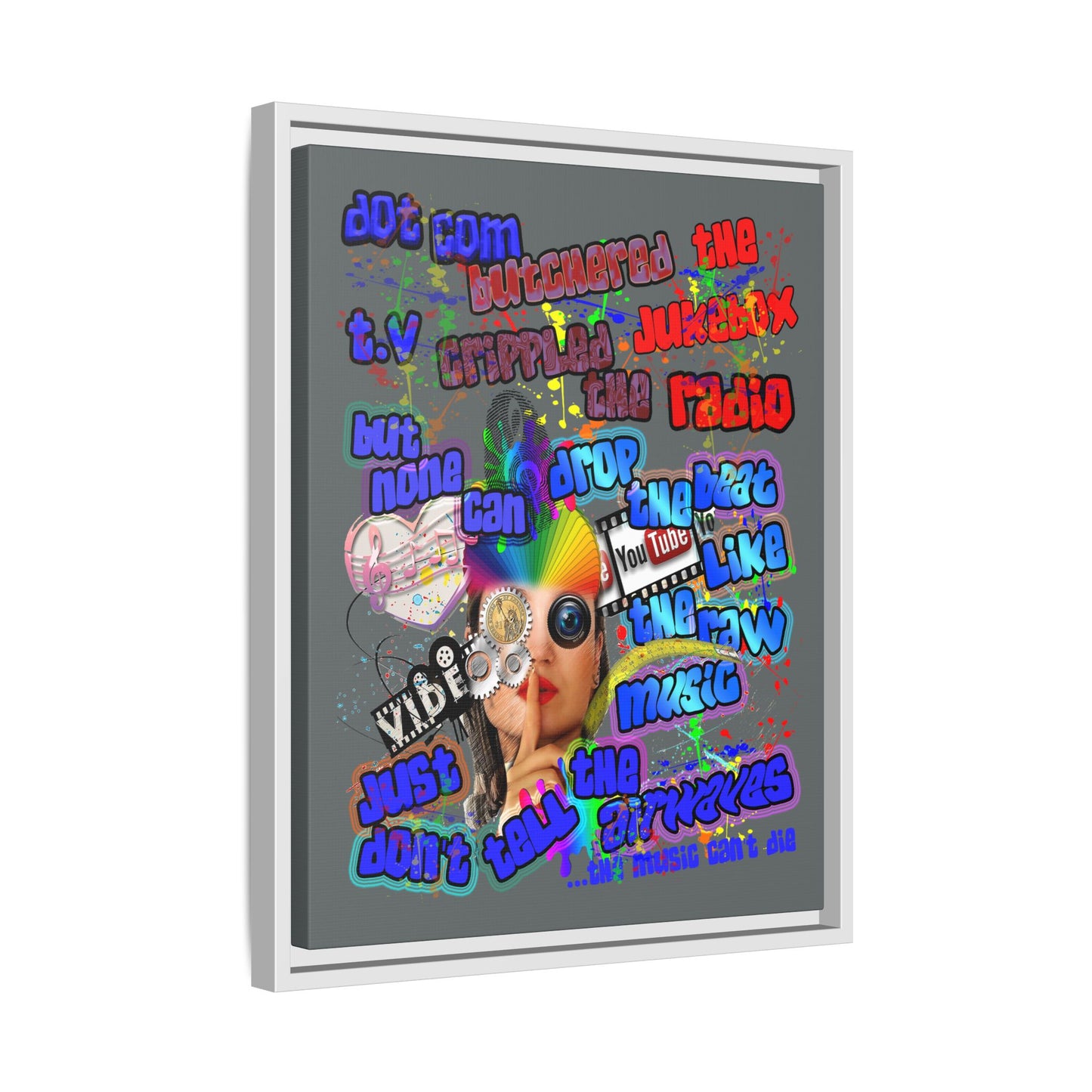 drop the beat - framed canvas art (dark grey)