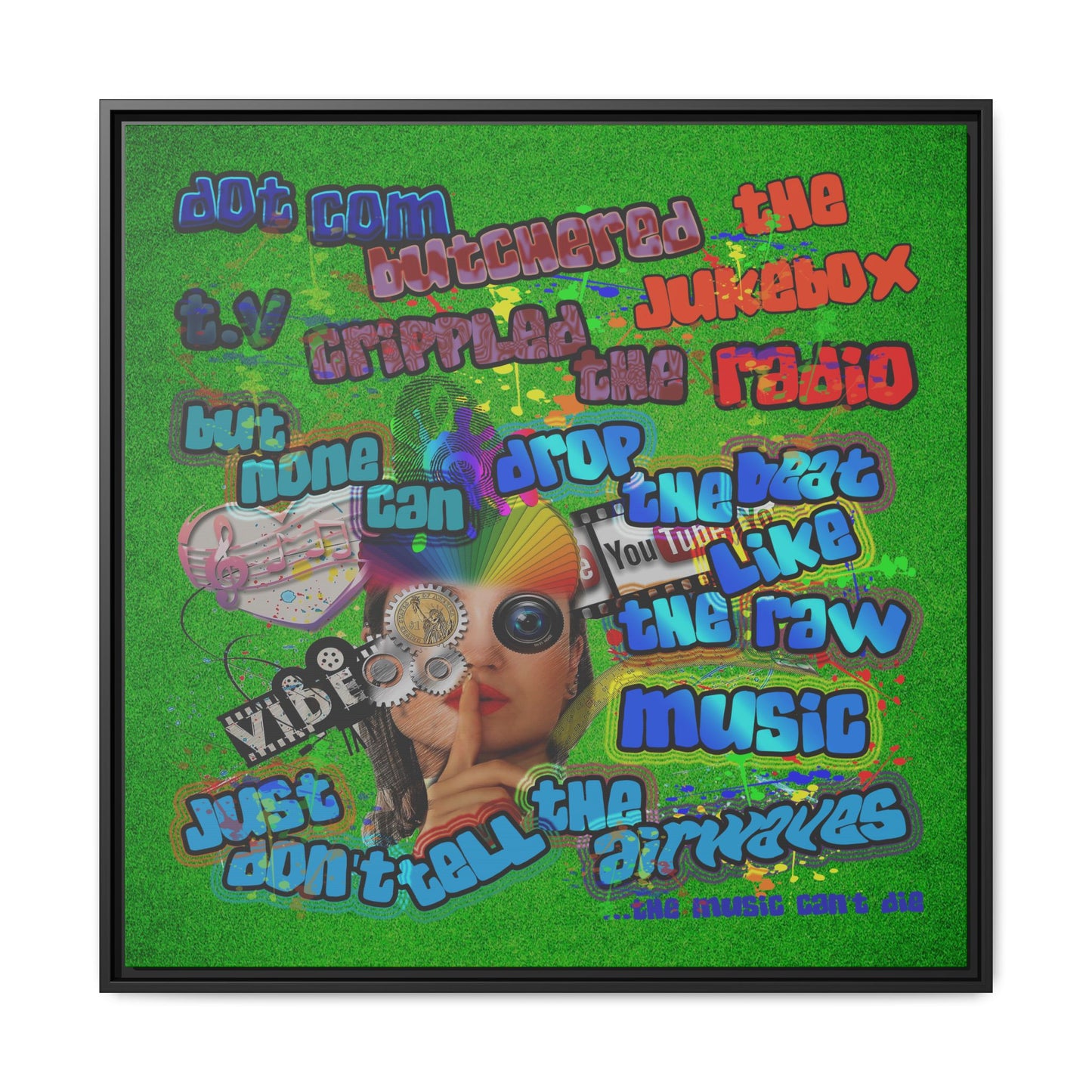 drop the beat - framed canvas art (green turf)