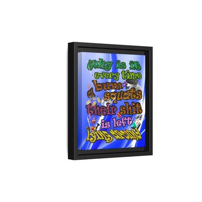 the bum's shit - framed canvas art (blue-white wave)