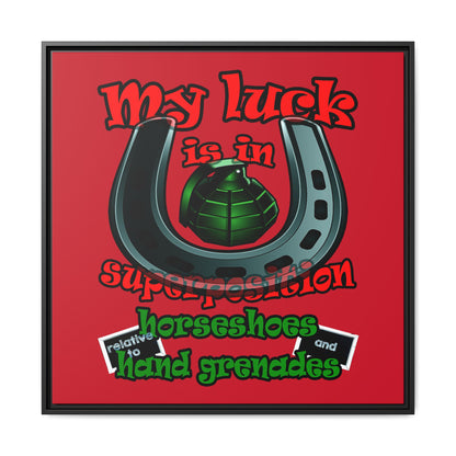 my luck - framed canvas art (dark red)