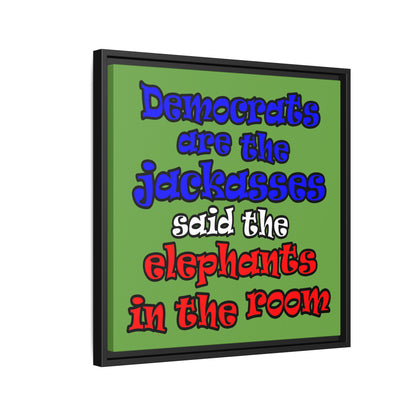 donkeys and elephants - framed canvas art (green)