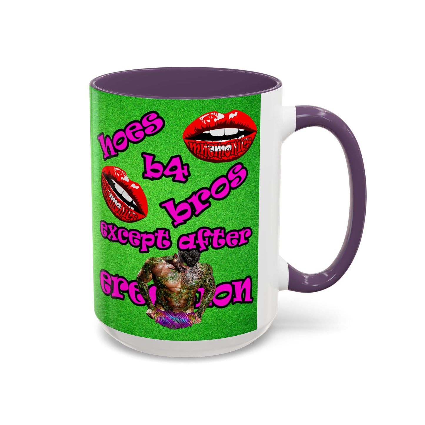 hoes b4 bros - Accent Mug (green turf)