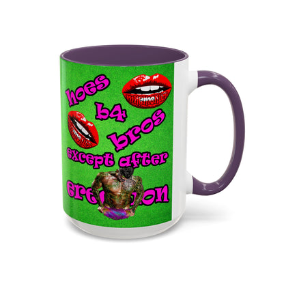hoes b4 bros - Accent Mug (green turf)