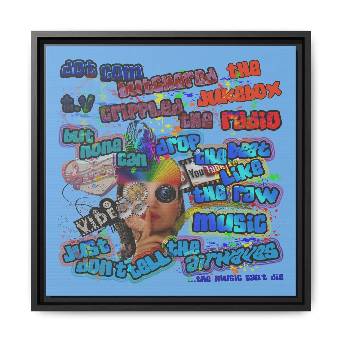 drop the beat - framed canvas art (light blue)