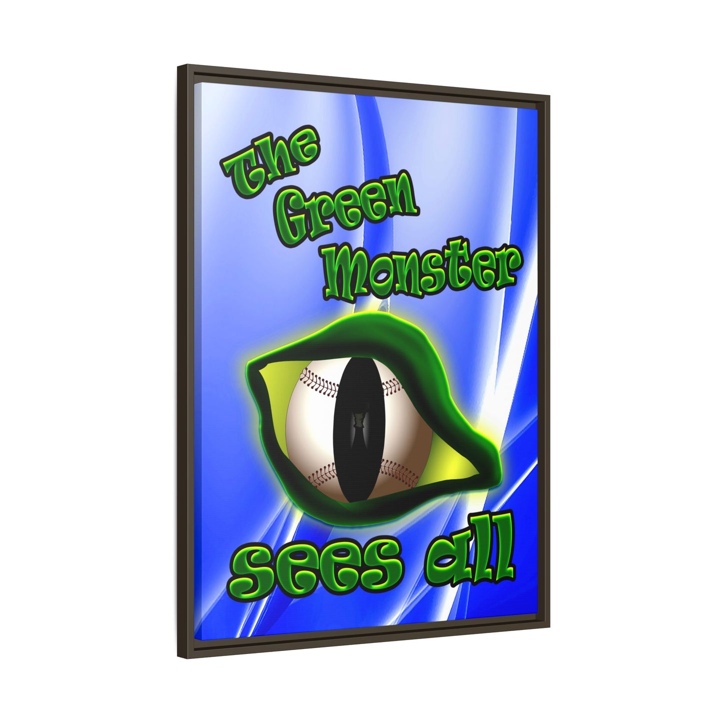 green monster - framed canvas art (blue-white wave)