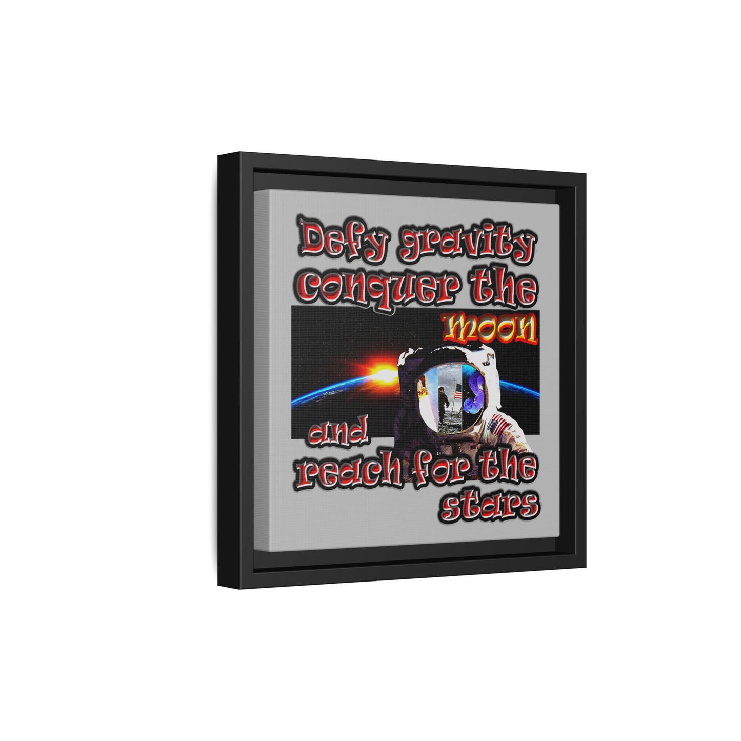 defy conquer reach - framed canvas art (light grey)