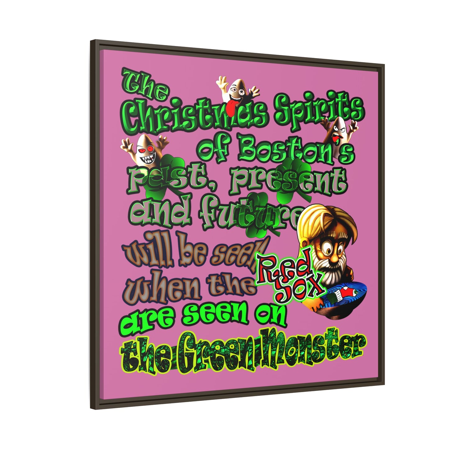 christmas spirits of boston - framed canvas art (light pink)