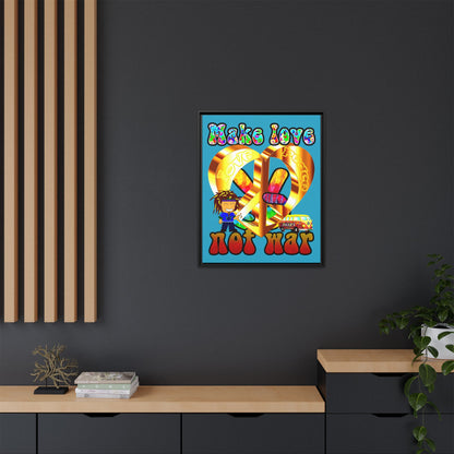 love peace - framed canvas art (turquoise)