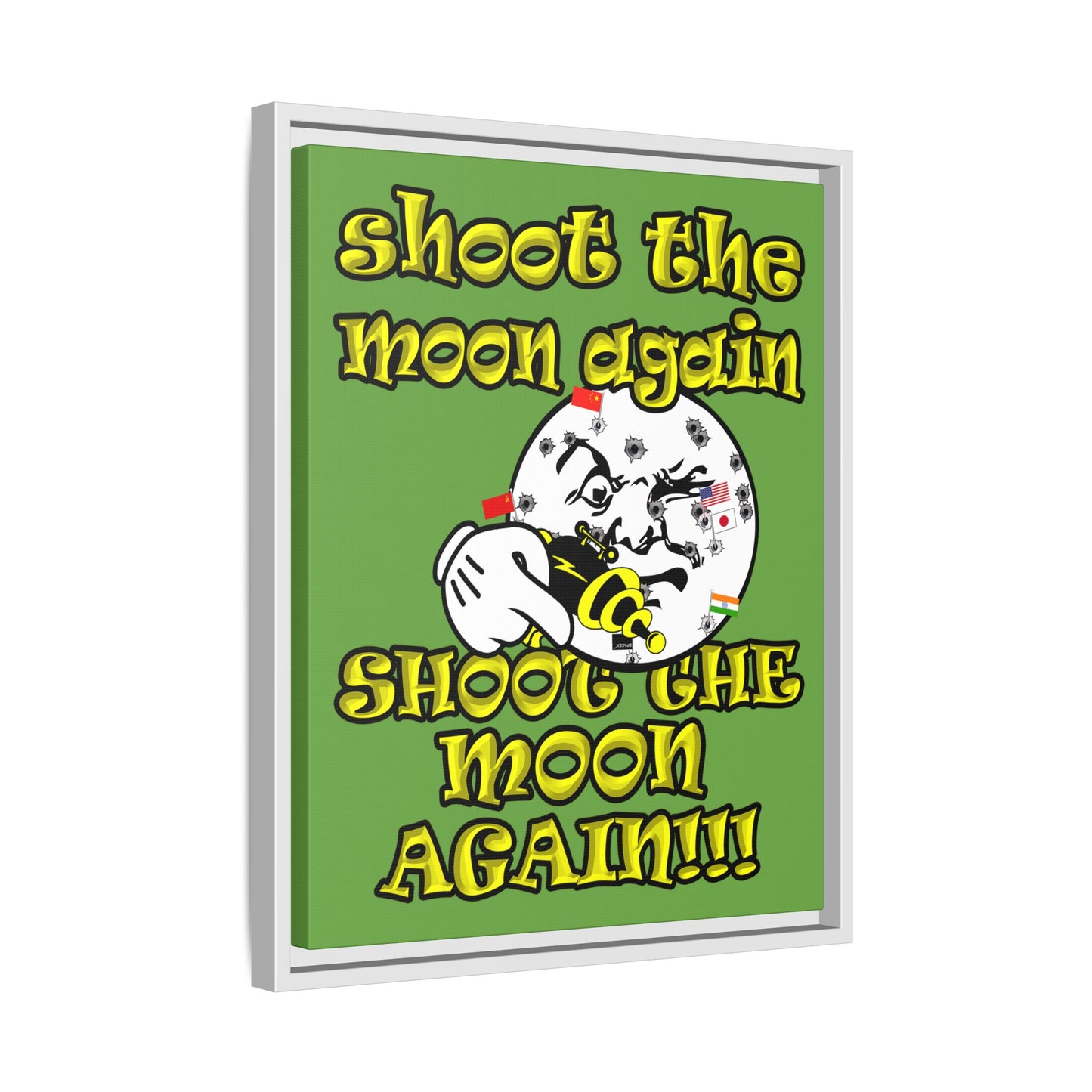 shoot the moon again - framed canvas art (green)