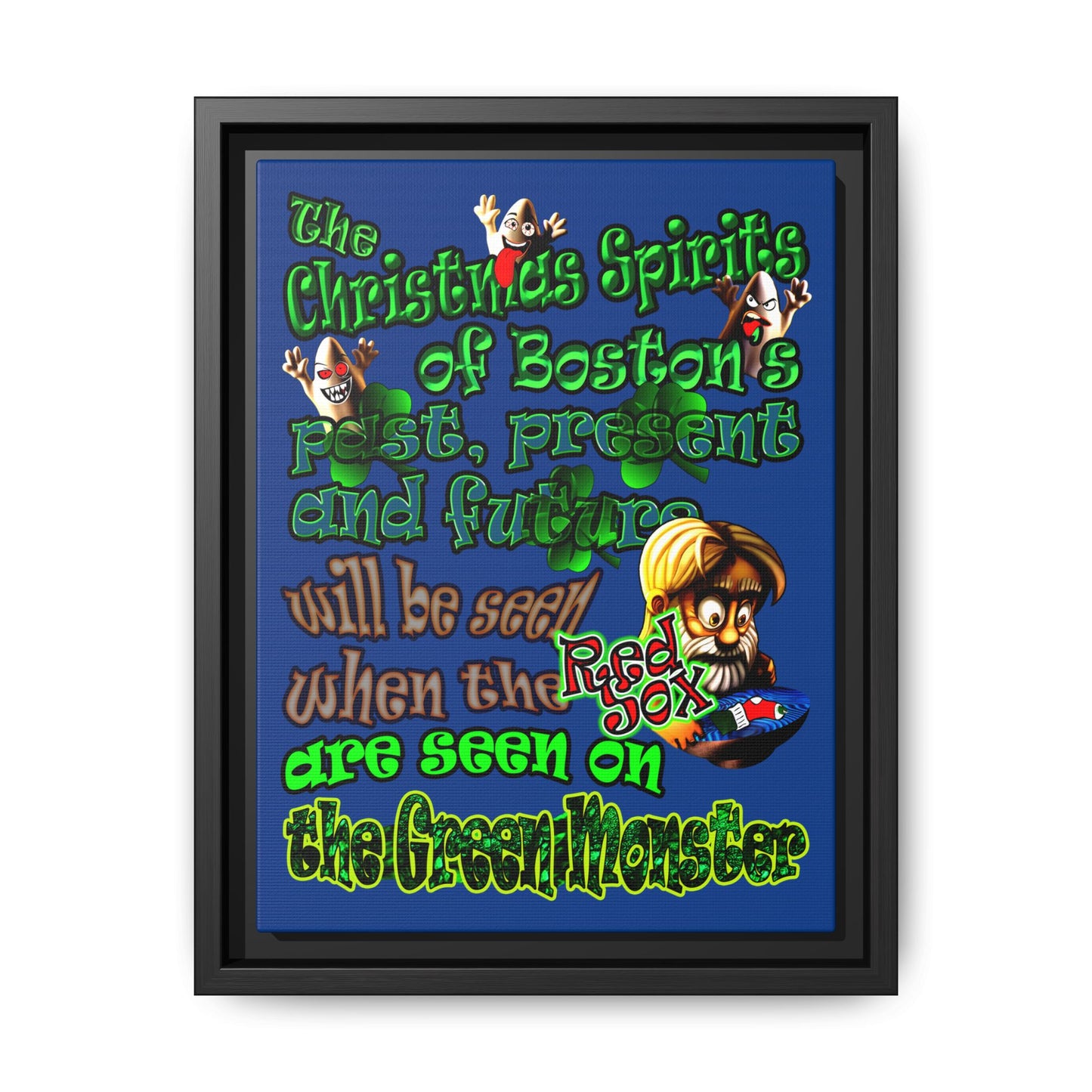 christmas spirits of boston - framed canvas art (dark blue)