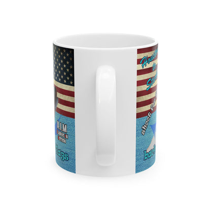 shoot for the stars - White Mug (faded blue)