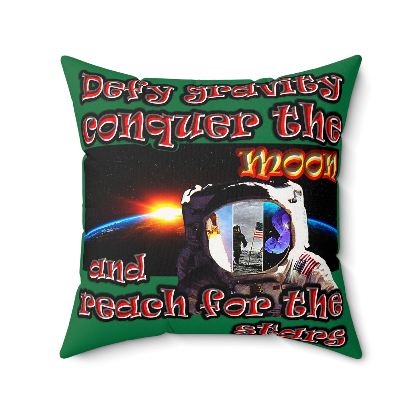defy conquer reach - Faux Suede Square Pillow - (dark green)