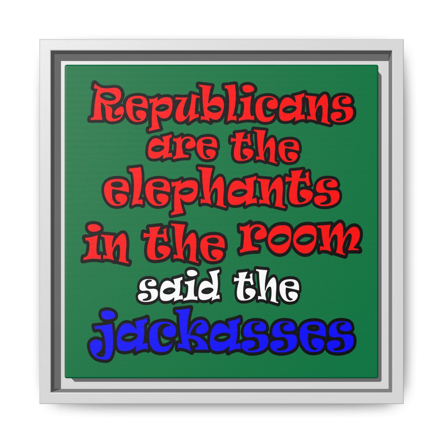 donkeys and elephants - framed canvas art (dark green)