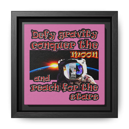 defy conquer reach - framed canvas art (light pink)