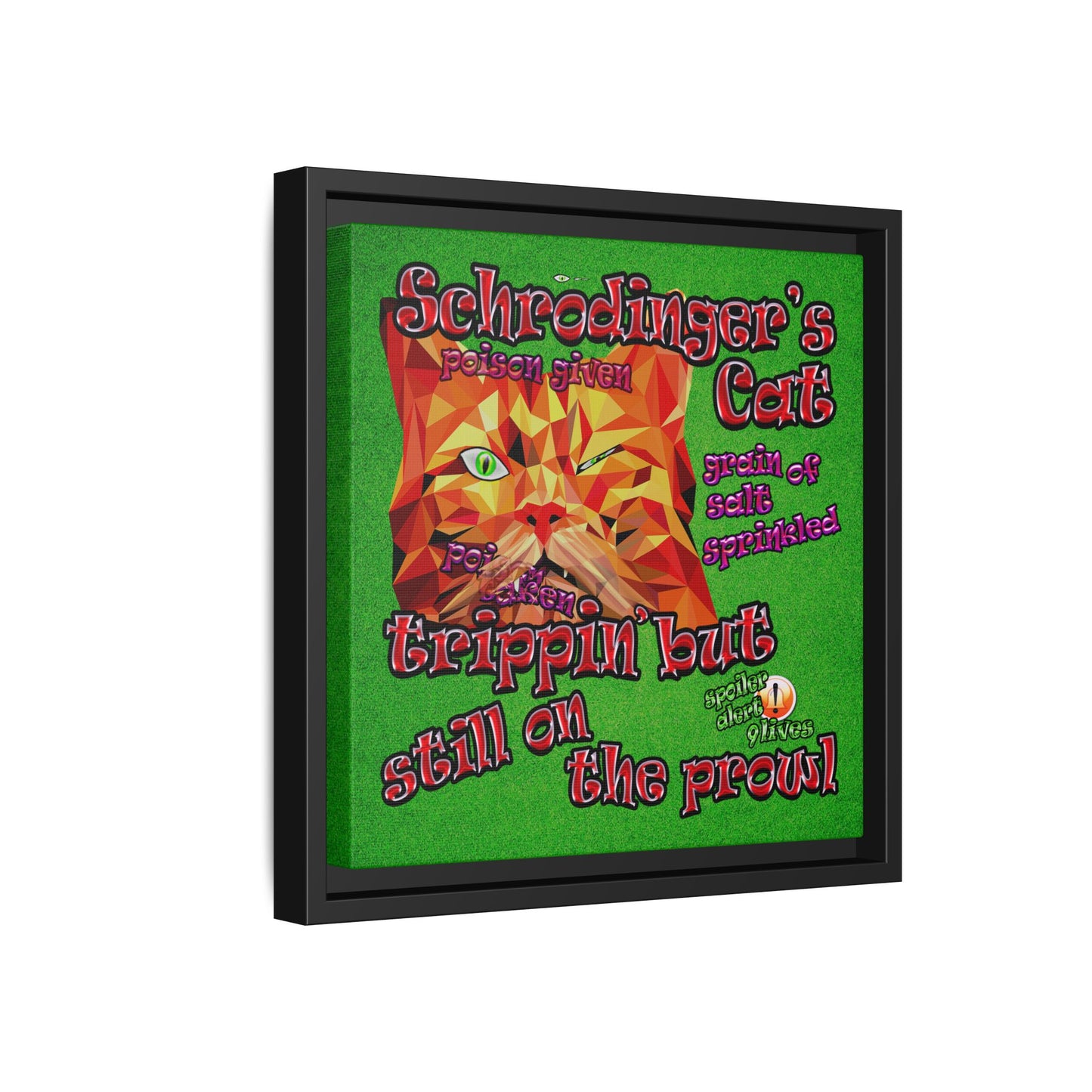 schrodinger's cat - framed canvas art (green turf)