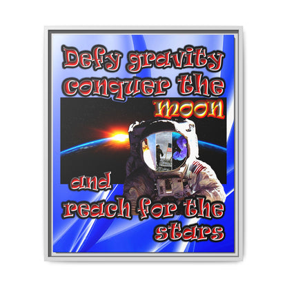defy conquer reach - framed canvas art (blue-white wave)