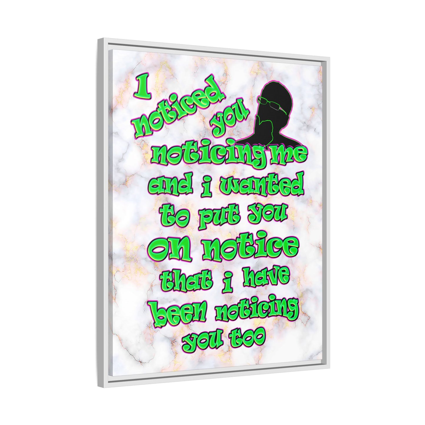 noticed you noticing - framed canvas art (white marble)