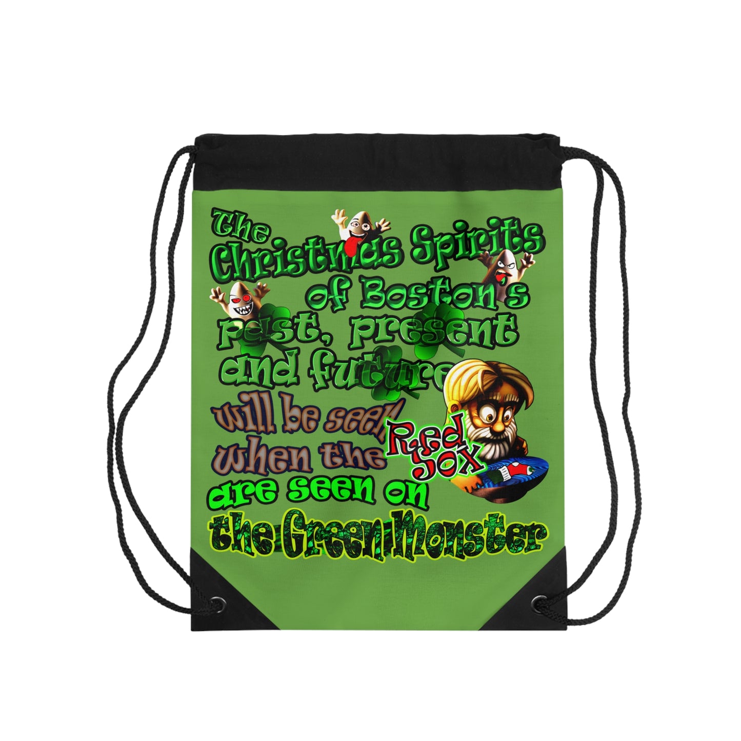 christmas spirits of boston - Drawstring Bag (green)