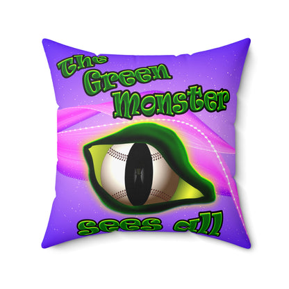 green monster - Spun Polyester Square Pillow - (purple-pink wave)