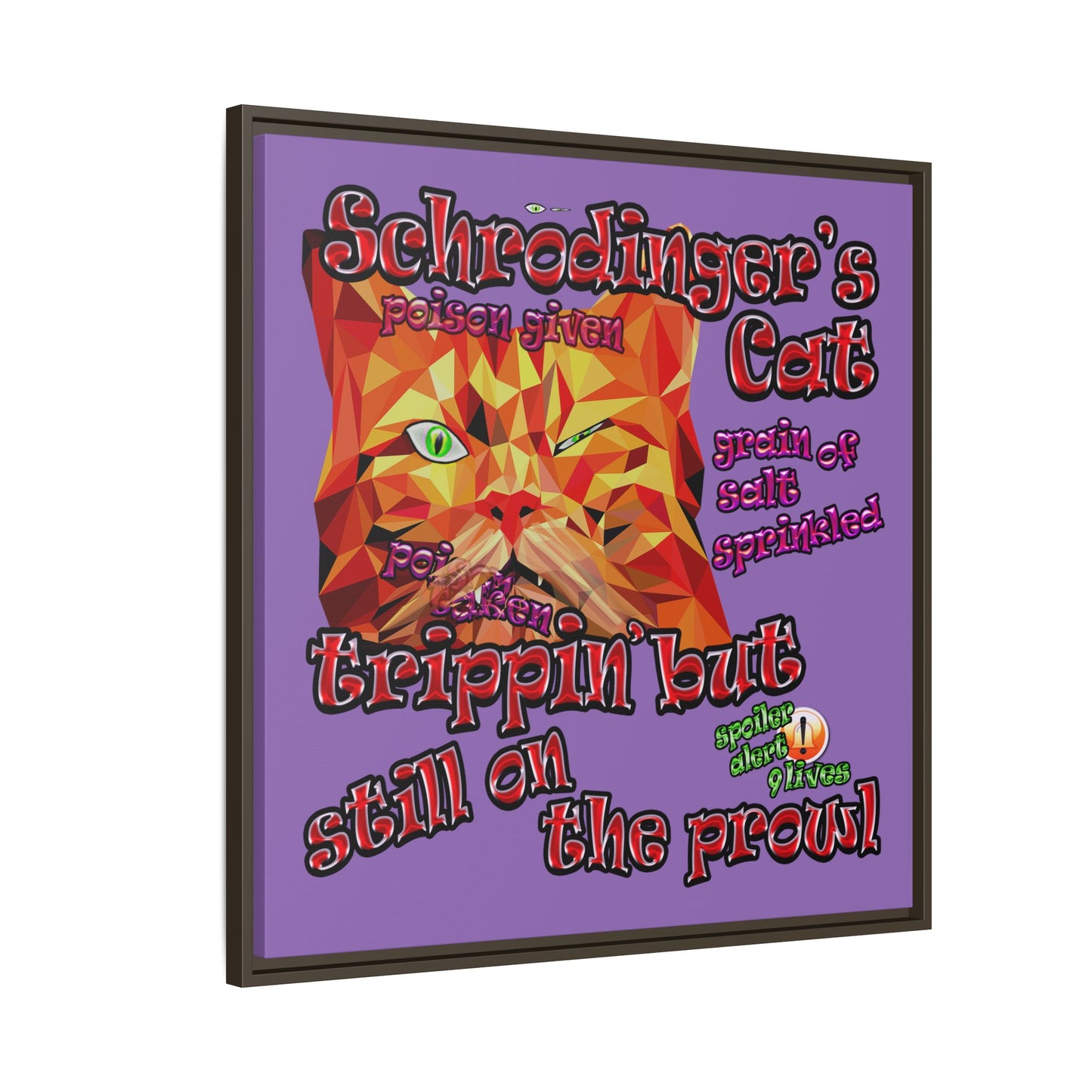 schrodinger's cat - framed canvas art (light purple)
