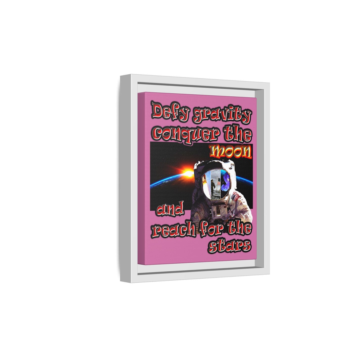 defy conquer reach - framed canvas art (light pink)
