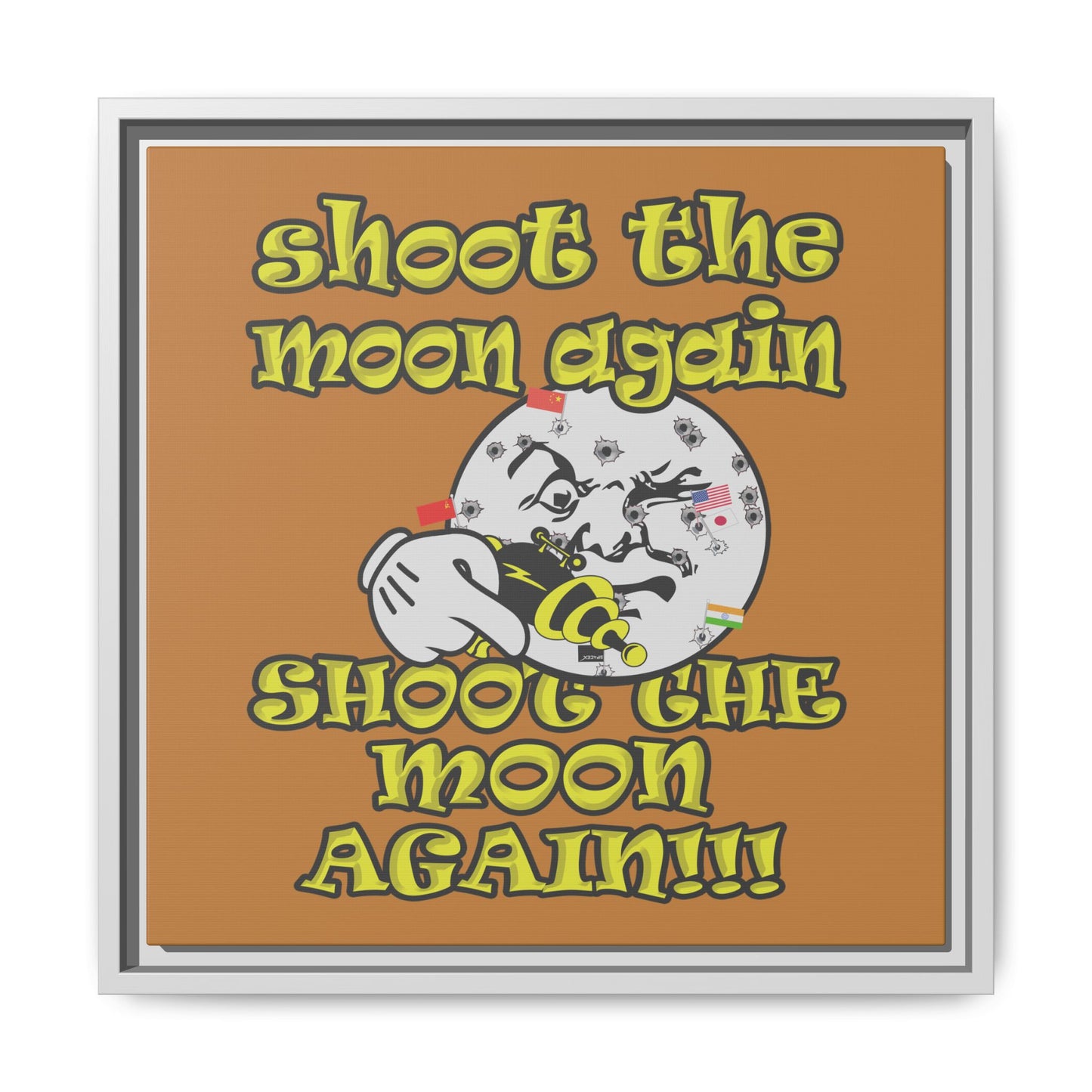 shoot the moon again - framed canvas art (light brown)