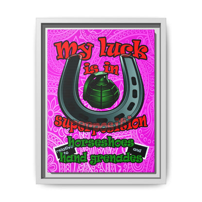 my luck - framed canvas art (pink swirl)