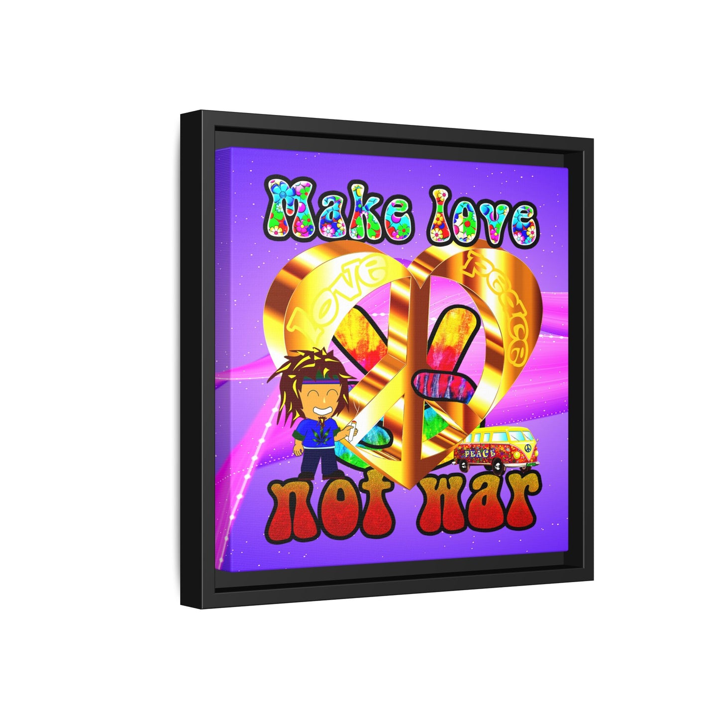 love peace - framed canvas art (purple-pink wave)