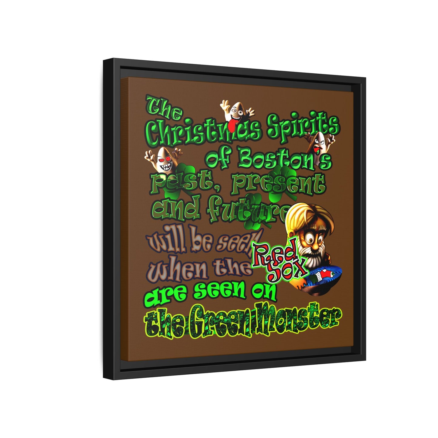 christmas spirits of boston - framed canvas art (brown)