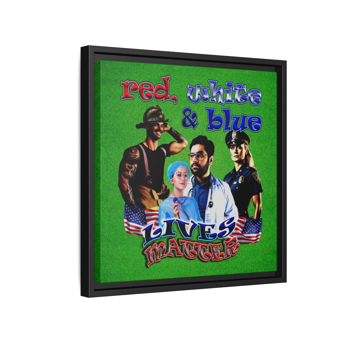 rw&b lives matter - framed canvas art (green turf)