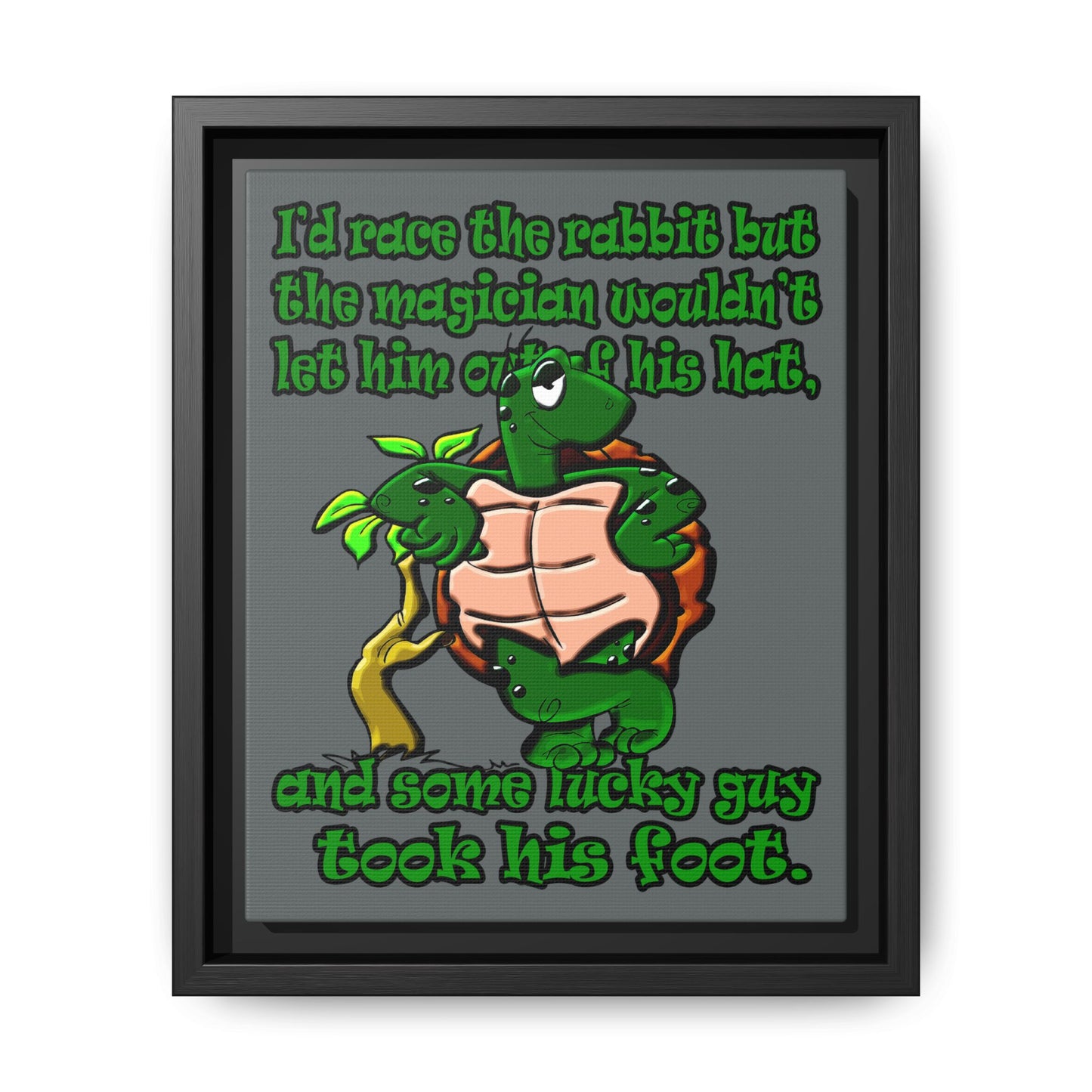 turtle race - framed canvas art (dark grey)