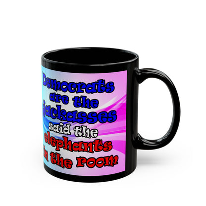 donkeys and elephants - Black Mug (light blue-pink wave)
