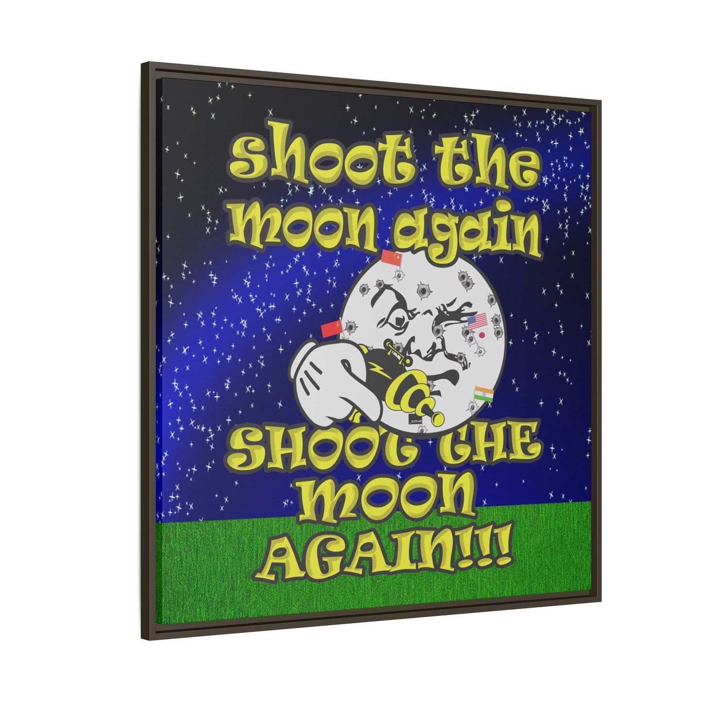 shoot the moon again - framed canvas art ('snoops' background)