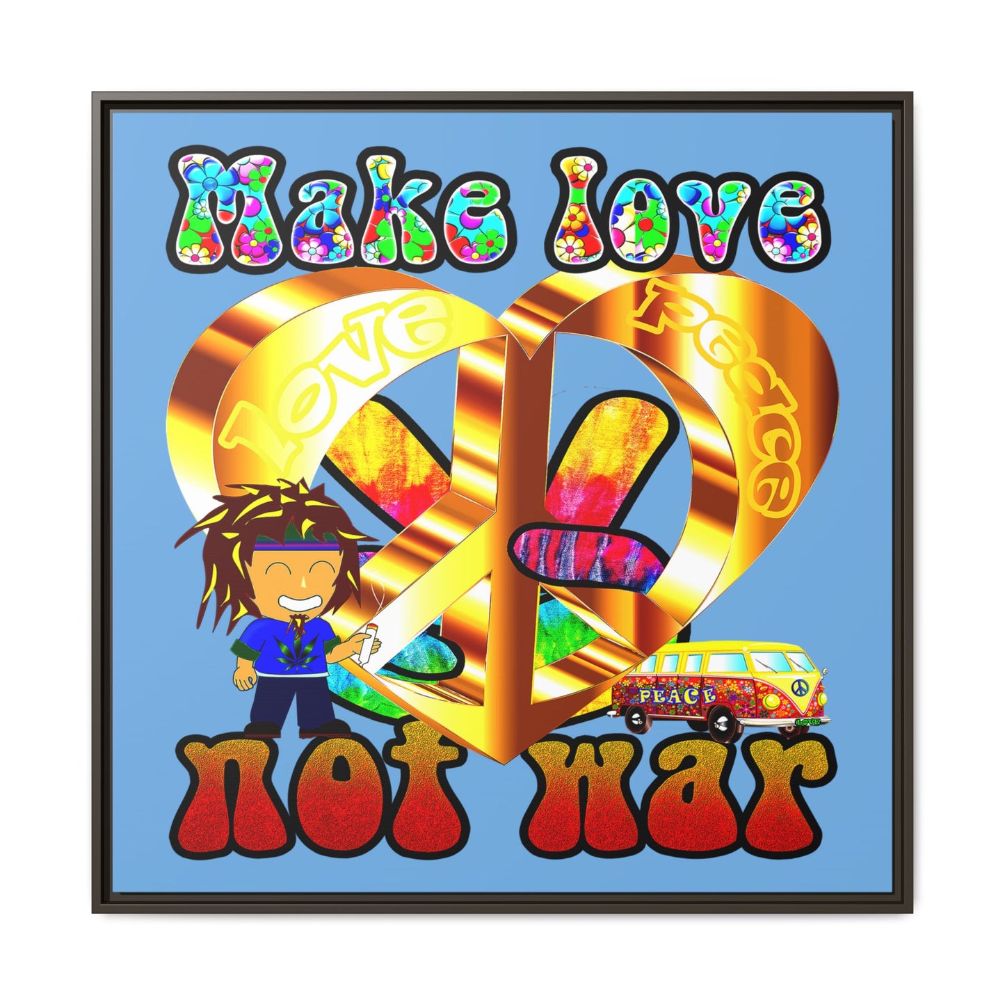 love peace - framed canvas art (light blue)