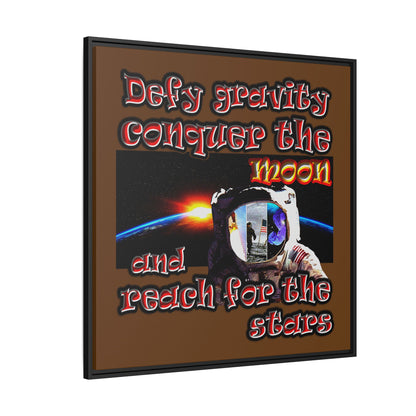 defy conquer reach - framed canvas art (brown)