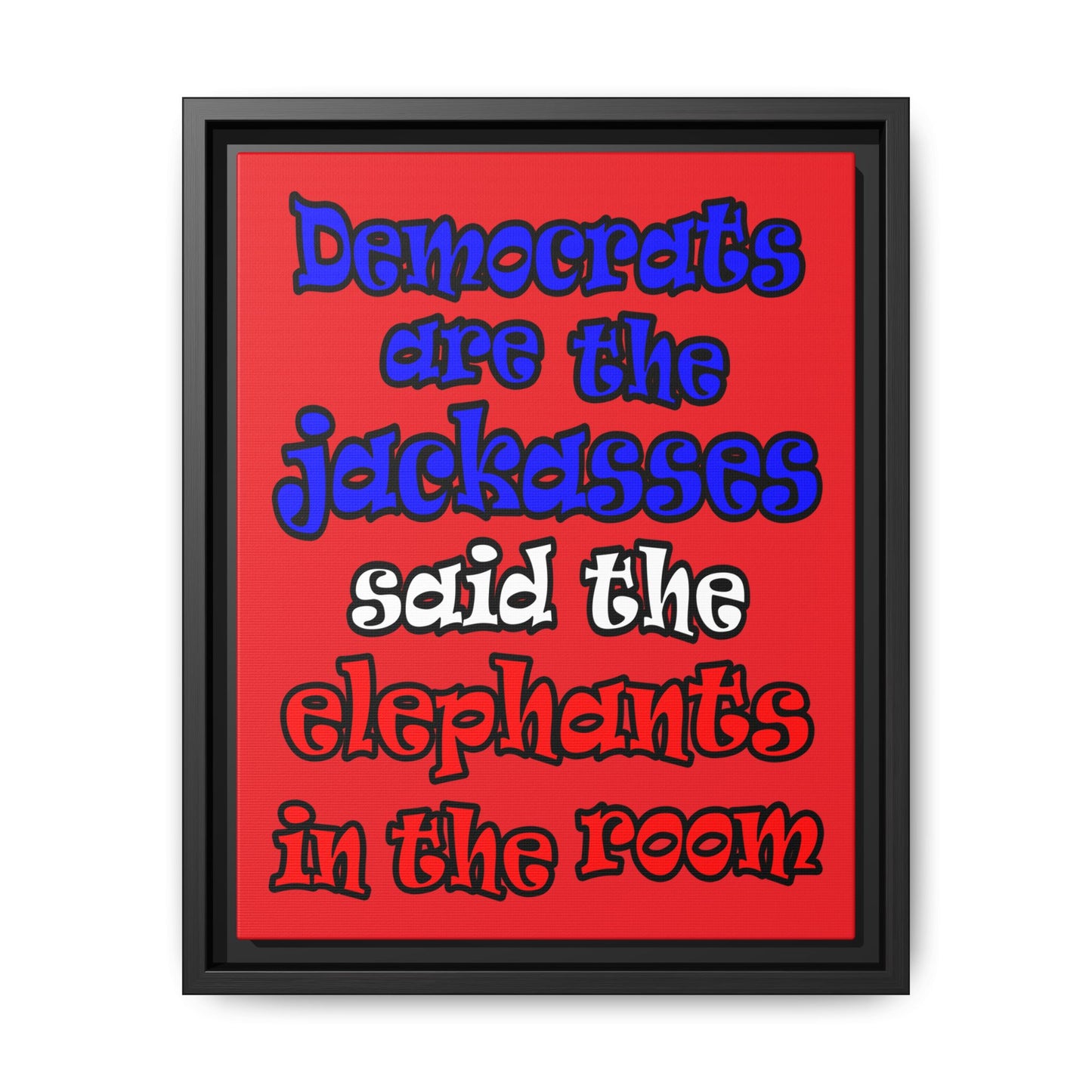 donkeys and elephants - framed canvas art (red)