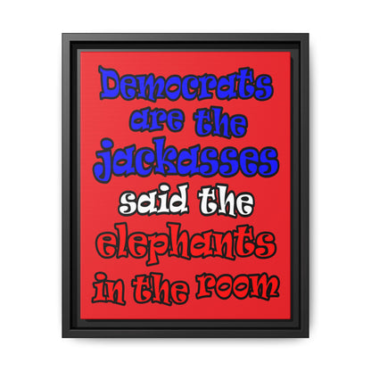 donkeys and elephants - framed canvas art (red)