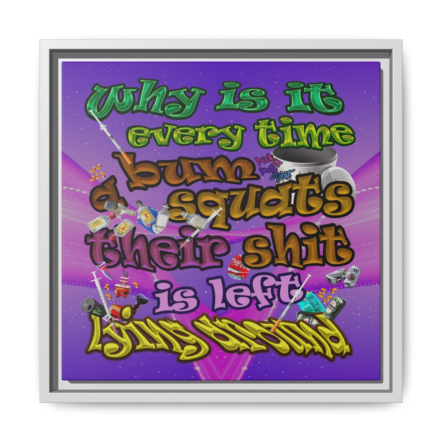 the bum's shit - framed canvas art (purple-pink wave)