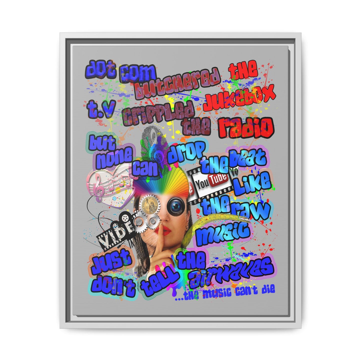 drop the beat - framed canvas art (light grey)