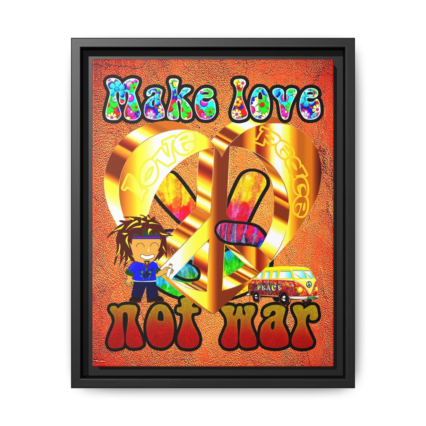 love peace - framed canvas art (burnt orange)