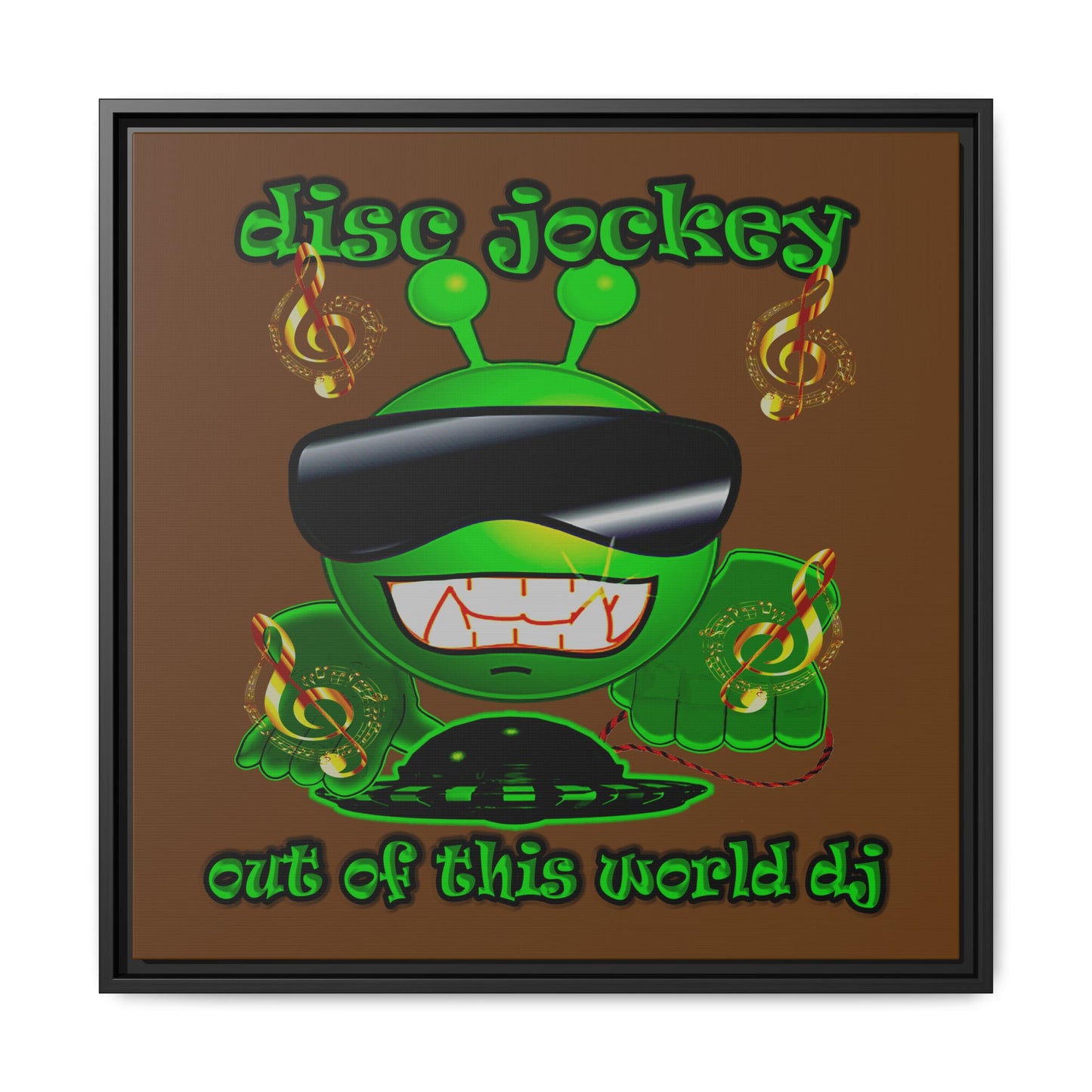 disc jockey - framed canvas art (brown)