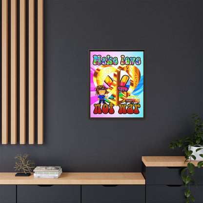 love peace - framed canvas art (light blue-pink wave)