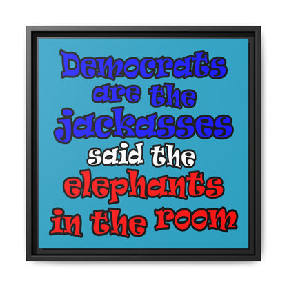 donkeys and elephants - framed canvas art (turquoise)