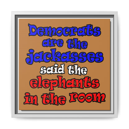 donkeys and elephants - framed canvas art (light brown)