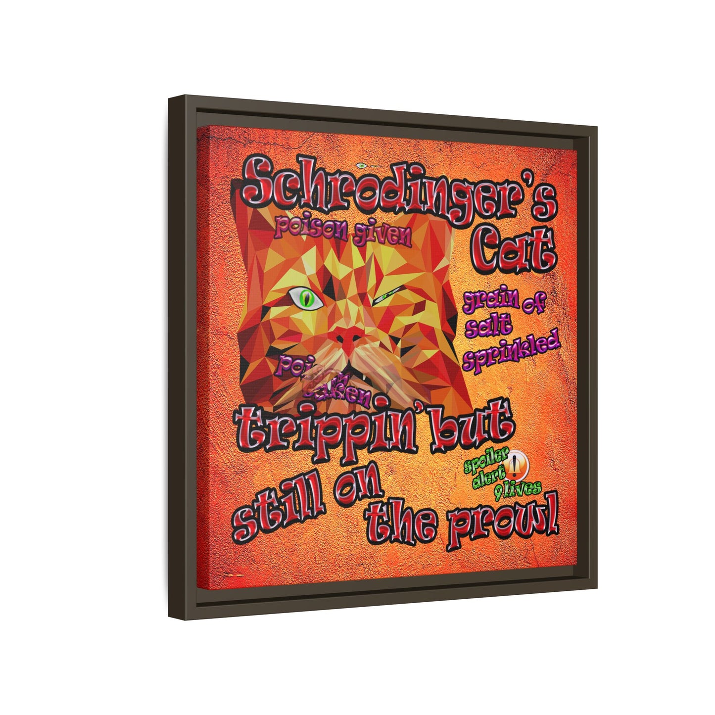 schrodinger's cat - framed canvas art (burnt orange)