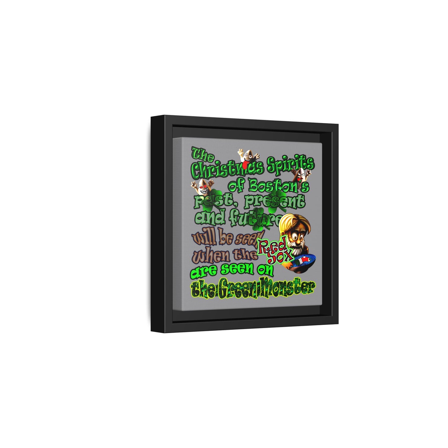 christmas spirits of boston - framed canvas art (grey)