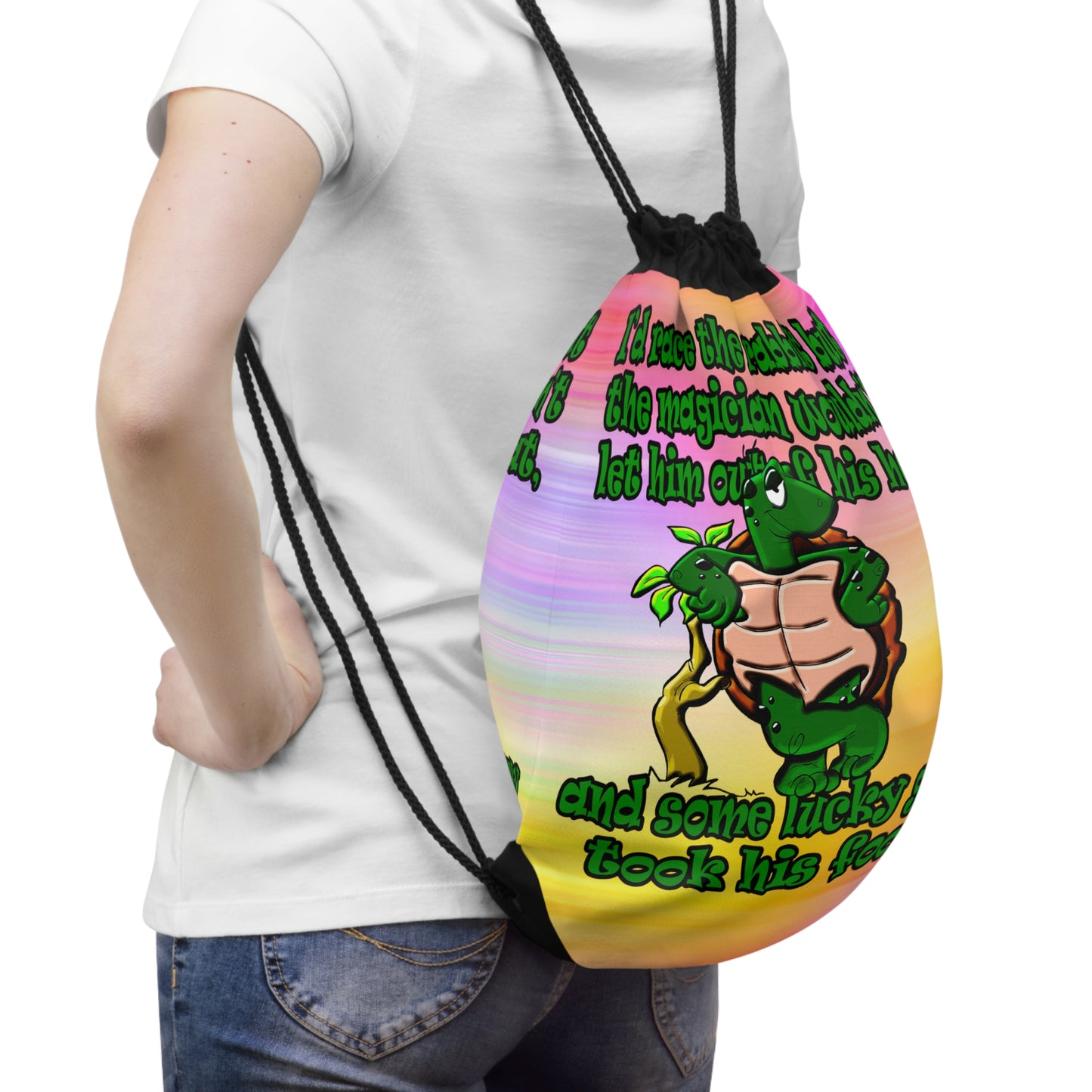 turtle race - Drawstring Bag (color blur)